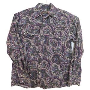 Roper Shirt Mens Medium Purple Paisley Western Snap Button Long Sleeve Cotton